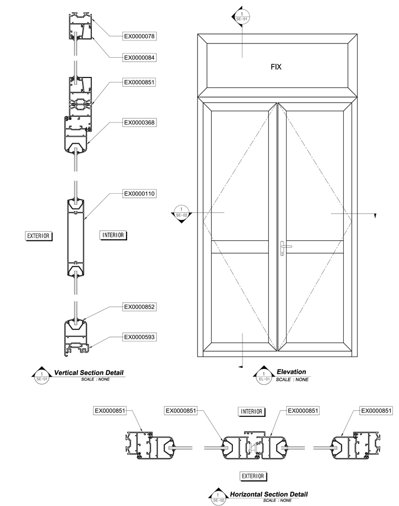 Bản thiết kế cửa đi hệ HD4400