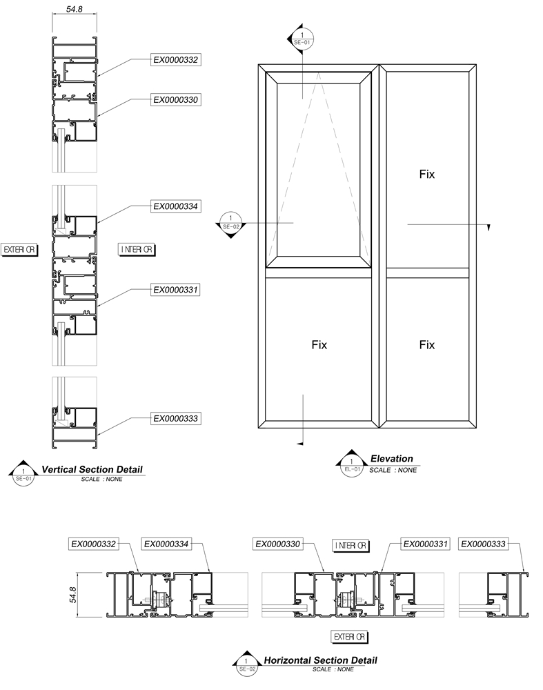Bản vẽ thiết kế cửa mở lật và cố định hệ HD55 loại2